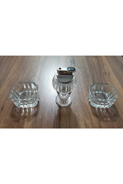 ottoman hediye Elti Model Kristal Cam Masa Çakmağı Ve Iki Adet Cam Küllük