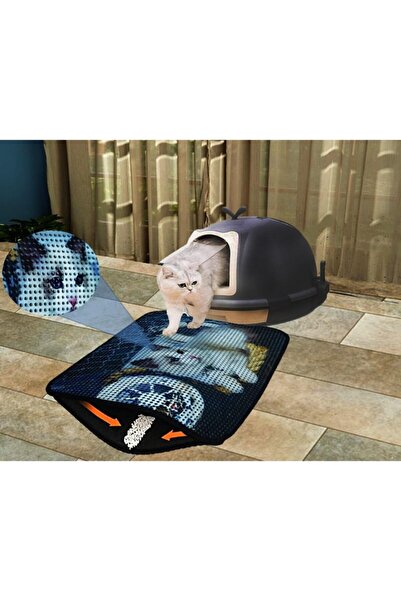 Miapet Elekli Desenli Kedi Tuvalet Önü Paspası 60 X 45 Cm Balık Ağı