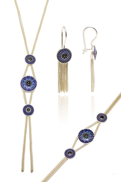 Midyat Nurtaş Gümüş Kadın Mardin Hasırı Mineli Gümüş Üçlü Set