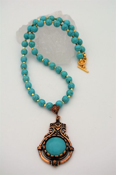 Stoneage Turquoise And Hematite Stone Evil Eye Healing Necklace