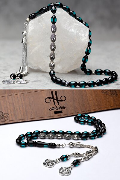 OTTOTESBİH Erkek Babalar Günü 925 Ayar Gümüş Harfli 7x11mm Su Yeşili Kokulu T...