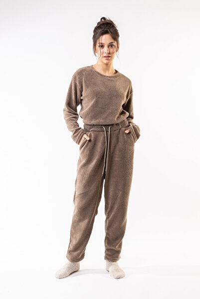 Minteks Дамски кафяв костюм Wellsoft с основна яка