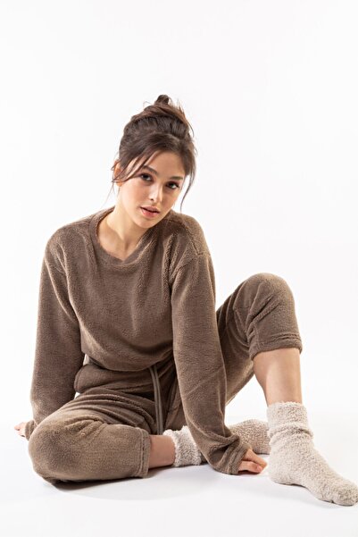 Minteks Дамски кафяв костюм Wellsoft с основна яка