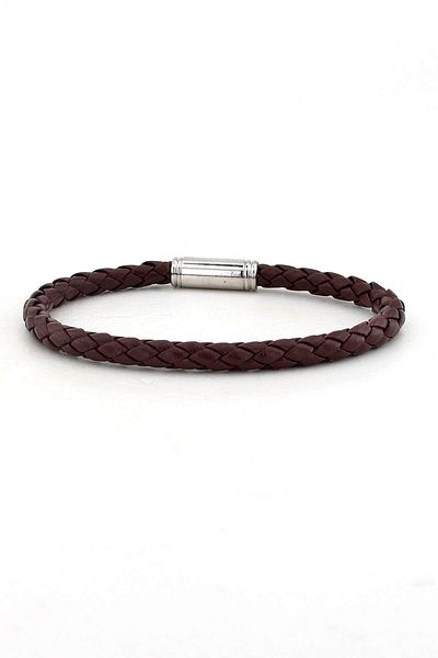Solfera Men's Brown Leather Magnetized Thin Bracelet BT323