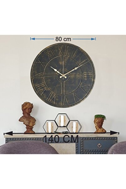 Markakanvas Siyah-altın Eskitme Duvar Saati 80x80cm