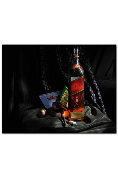 Cakatablo Ahşap Tablo Siyah Kumaşlar Ve Johnnie Walker Red Label (35x50 Cm Bo...
