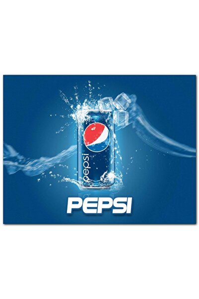 Cakatablo Ahşap Tablo Pepsi Kutu Ve Buzlar Mavi Zemin (35x50 Cm Boyut)