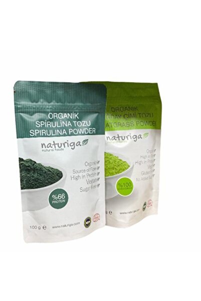 Naturiga Organik Spirulina Tozu 100 Gr+ Organik Buğday Çimi Tozu 100 Gr