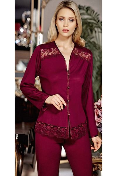 Jeremi Women's Burgundy Dowry Combed Cotton Lace Short Six-Piece Nightgown Dressing Gown Set 552