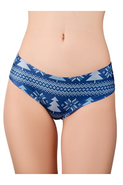 MEMEME FASHION Kadın Mavi Desenli Dikişsiz İzsiz Bikini Slip Külot