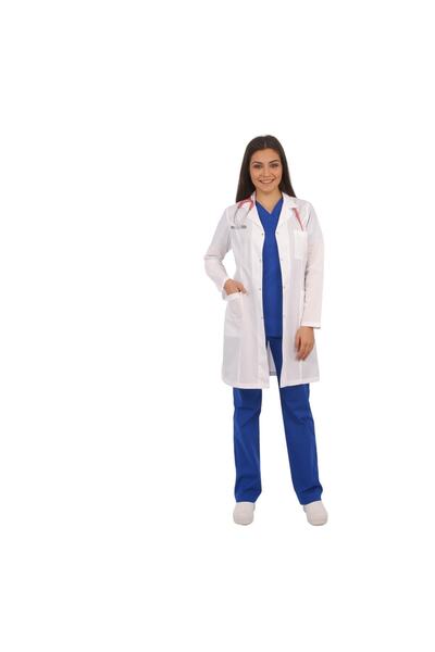 Emel Tekstil Dr Hemşire Estetisyen Beyaz Uzun Boy Kol Kelebek Önlük Beden