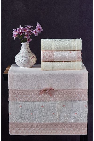 Dalyan Havlu Βελούδινη πετσέτα 4 τεμαχίων Jacquard Ruched Cherry Downhill Velvet
