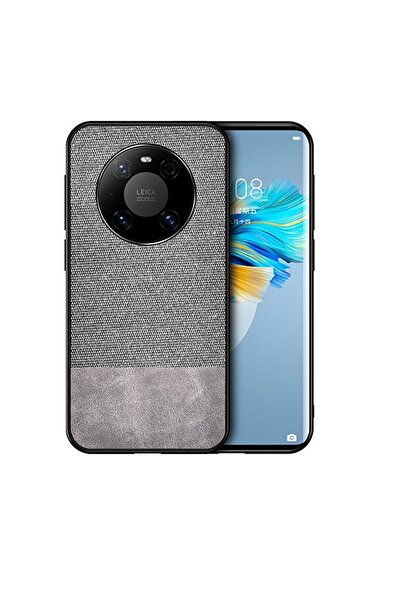 Microcase Huawei Mate 40 Pro Fabrik Serisi Kumaş Ve Deri Desen Kılıf - Gri
