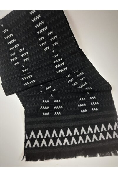 Minderya Unisex Kaşmir Üçgen Desenli Gri Atkı