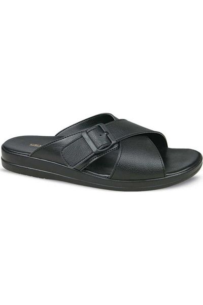 Ceyo Men's Black Cross Grande Orthopedic Slippers