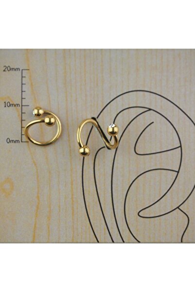 TAKIDAN Spiral Taşlı Gold Cerrahi Çelik Kıkırdak Helix Tragus Rook Daith 10mm