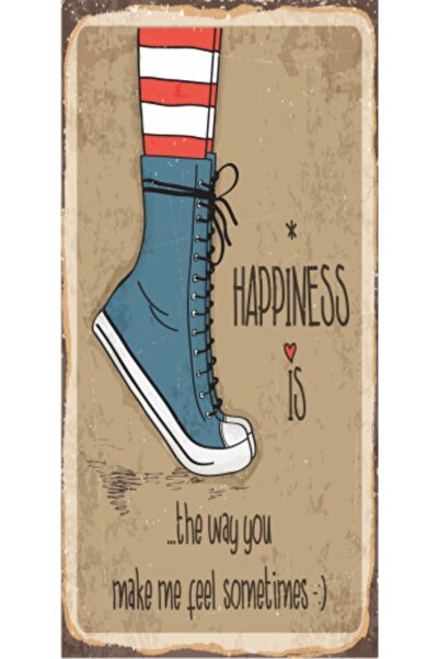 Hayat Poster Μίνι ρετρό ξύλινη αφίσα - Ευτυχία (10 cm x 20 cm)