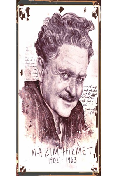 Hayat Poster Μίνι ρετρό ξύλινη αφίσα Nazım Hikmet - 10 cm x 20 cm