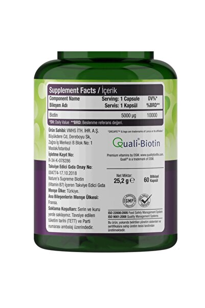 Nature's Supreme Biotin 5000 Mcg 60 Kapsül