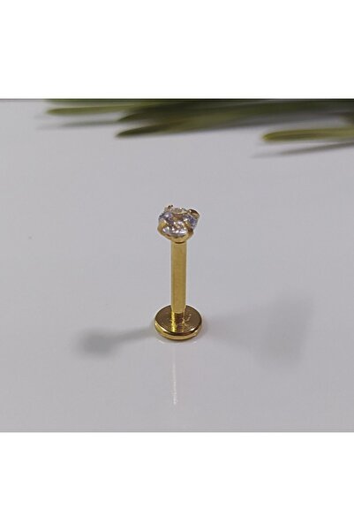 Işıl Işıl Cerrahi Çelik Zirkon Taşlı Gold Piercing, Küpe, Kulak, Dudak, Kıkırdak, Tragus, Helix