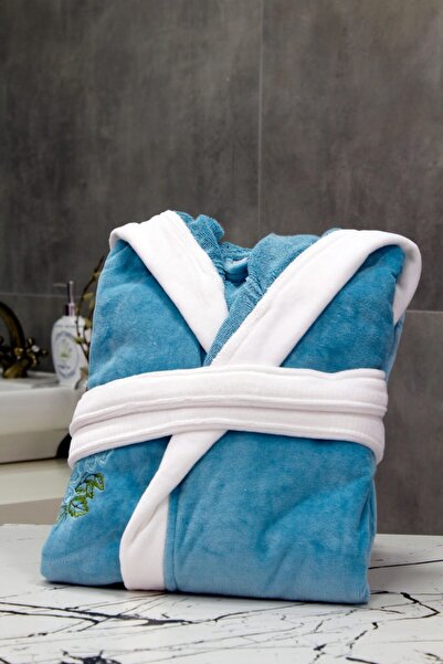 Çeştepe Nominee 100% Cotton Embroidered Velvet Bathrobe