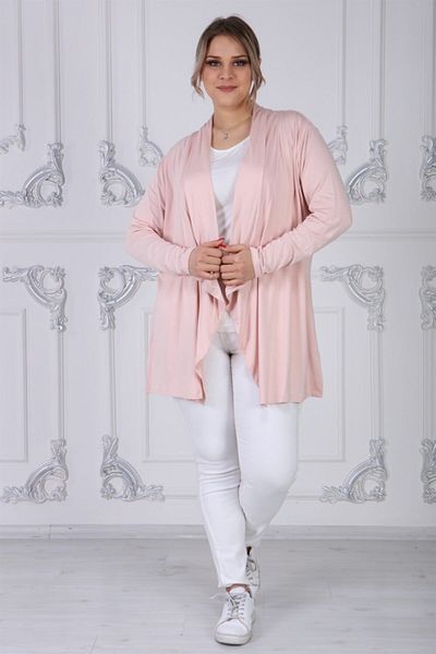 Seamoda Women's Powder Pink Viscose Fabric Turn-down Collar Cardigan