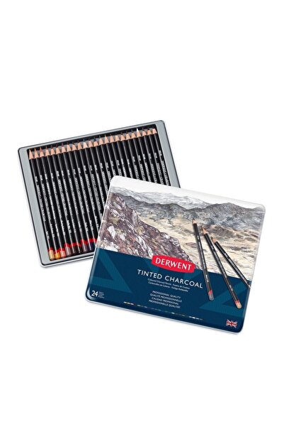 Derwent Tinted Charcoal: Colorful Fused Pencil Set: 24 Colors (Metal Box)