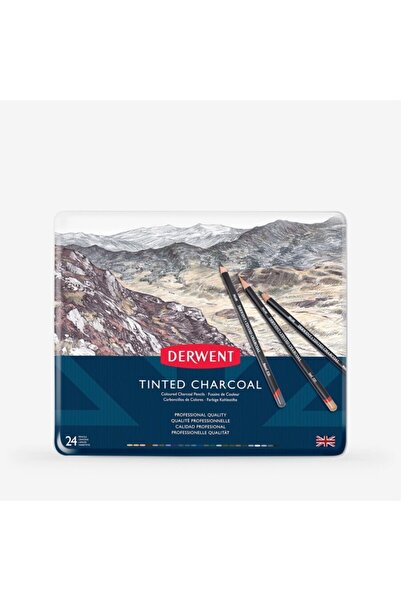 Derwent Tinted Charcoal: Colorful Fused Pencil Set: 24 Colors (Metal Box)