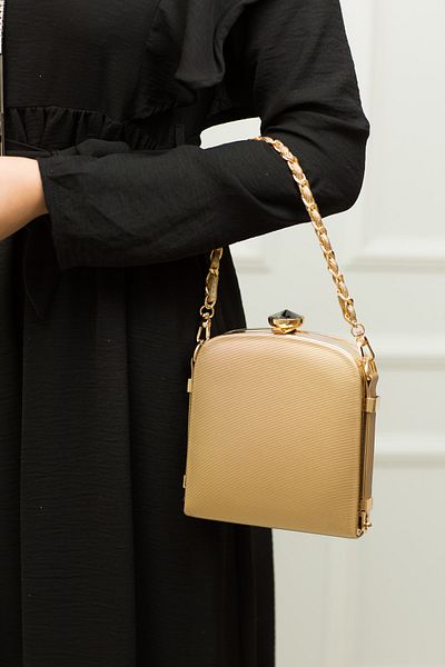 weem bag Βραδινή τσάντα φορέματος με χρυσή λαδόκολλα με πλεκτή λαβή