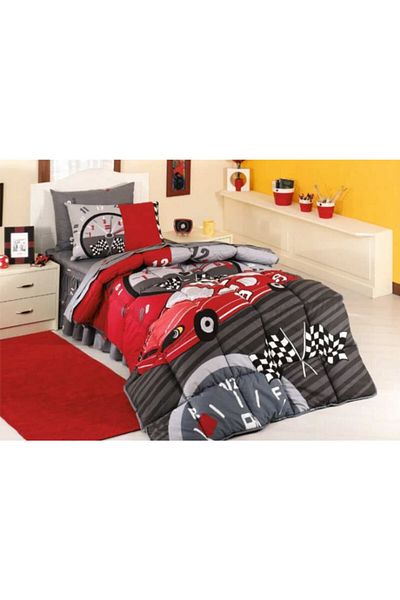 Kristal By Taç Single Sleeping Set 100% Cotton Fabric Ranforce Formula Model Racer with Racing Car