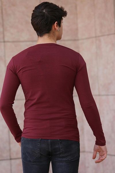 Factor Men's Claret Red Slim Fit V-Neck Combed Cotton Long Sleeve T-shirt F51550