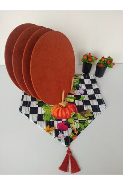 Ayşemce American Service Team Checkers Makkenzie Pumpkin Print Tasseled Runne...