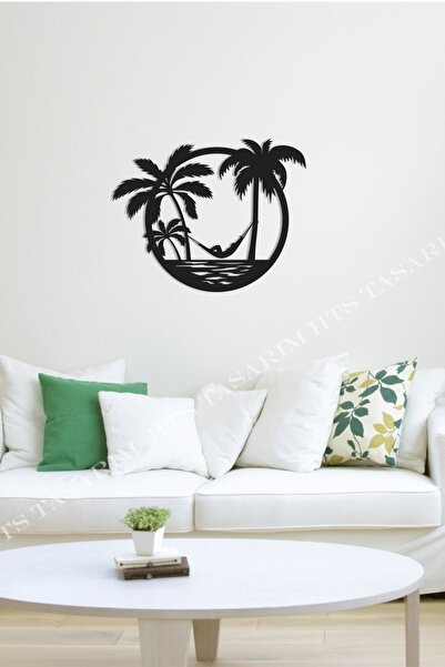 HTS TASARIM Plaj Hamak Duvar Tablosu 42x42cm - Ahşap Dekoratif Modern Duvar S...