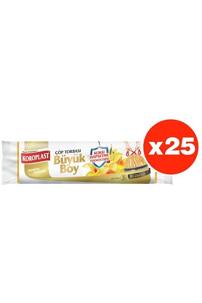 Koroplast Smell Confinement Vanilla Drawstring Large Size 10 Pieces Garbage Bags X 25 Packs (65x70 Cm)