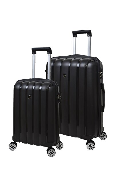 MÇS 2'li Valiz Seti Kırılmaz Valiz Büyük Boy Ve Kabin Boy Siyah 2'li Set