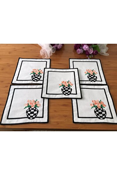 LİNDA MİA منديل كوكتيل مربع بنمط رقعة الشطرنج مزهرية مكونة من 5 قطع