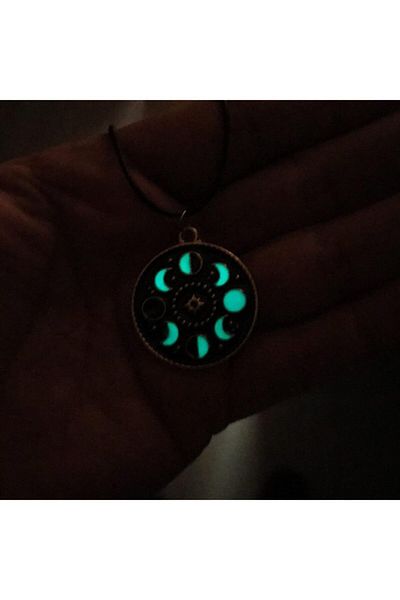 AlpCollection Phosphorescent Neon Glow in the Dark Moon Phases Zodiac Sign Metal Necklace