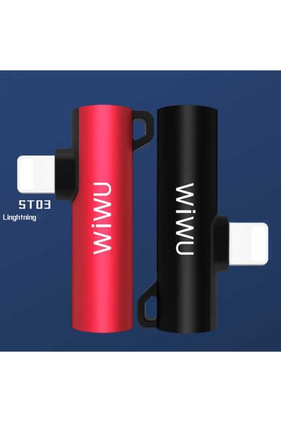WIWU St03 Lightning Ses Adaptörü - Iphone Ipad 3.5mm Kulaklık & Lightning Şarj Dönüştürücü -kırmızı