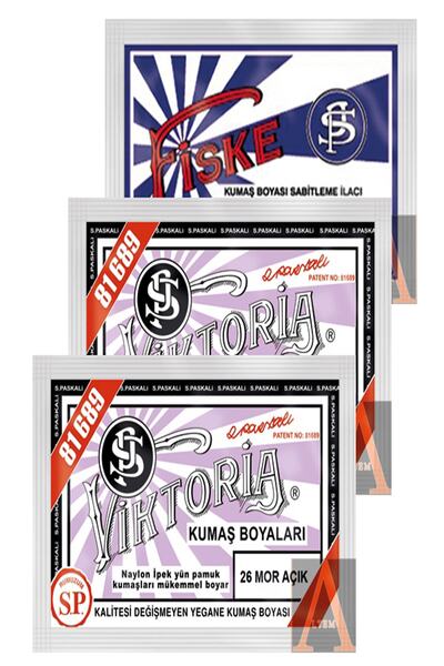 Viktoria Mor Açık Kumaş Boyası 2 Paket+1 Paket. Sabitleyici Fiske
