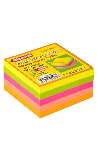 Bigpoint Adhesive Note Paper Super Sticky Cube 5 Colors 250 Sheets Pack of 6