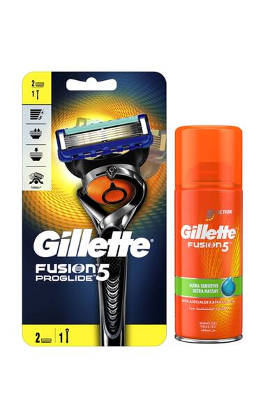 Gillette Fusion Proglide Makine + 2 Bıçak Ultra Hassas 75ml Tıraş Jeli