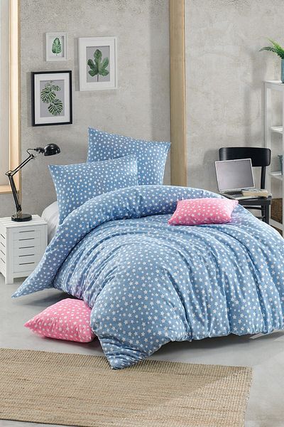 mer-tim ezberbozan ev tekstili Set de husă de pilota Ranforce din bumbac, fără elastic, cu model de stea albastră - 160 X 220