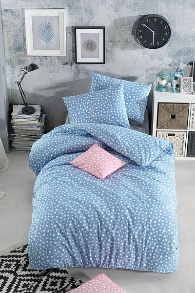 mer-tim ezberbozan ev tekstili Set de husă de pilota Ranforce din bumbac, fără elastic, cu model de stea albastră - 160 X 220