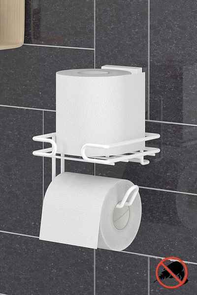 Teknotel Easyfix White Toilet Paper Holder - Adhesive, Refills, No Drilling Screw Drill Ef275
