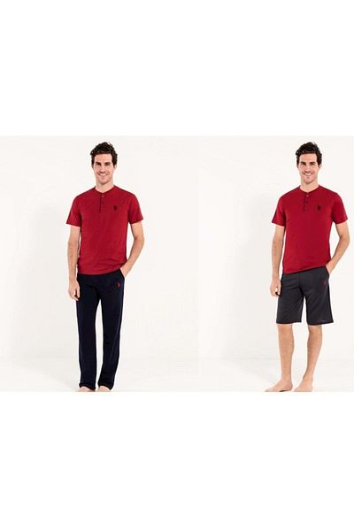 U.S. Polo Assn. 12005 Ανδρικό Σετ Πιτζάμες 3 τεμαχίων - - Claret Red - M