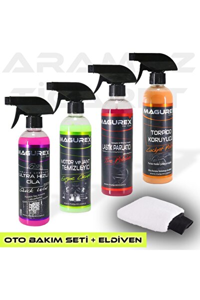 MAGUREX Ekonomik Oto Bakım Seti 4'lü + Oto Yıkama Eldiveni