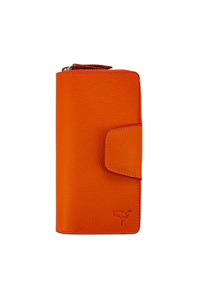 Garbalia Women's Orange Handmade Genuine Leather Portfolio Wallet