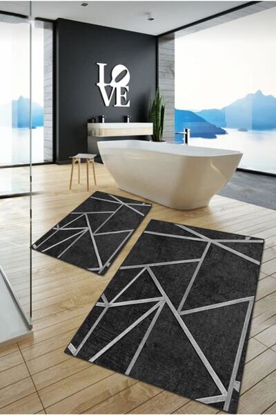 İNCİTEKS Modern Antibacterial Digital Printing Four Seasons Useful Anti-Slip Based Bath Mat 2 Pieces