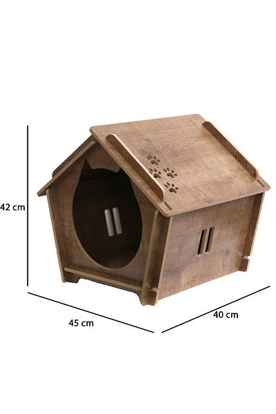 HobiMax Decorative Wooden Cat Nest with Paw Pattern
