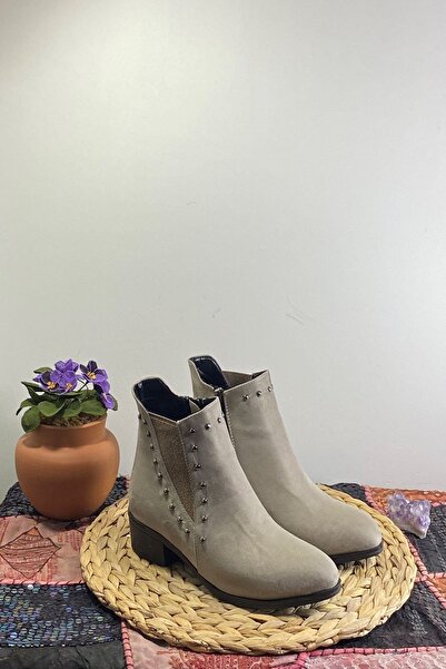 ÇEPİÇ Kadın  Vizon Süet Topuklu Bot